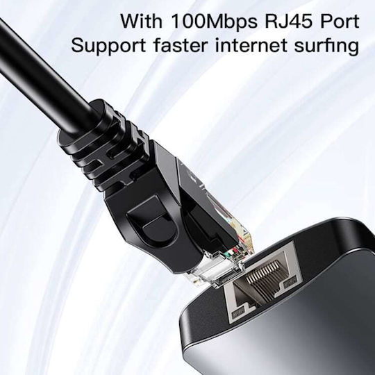 Yesido HB15 3-Port USB 3.0 Hub with USB-C Connection and Ethernet Gray