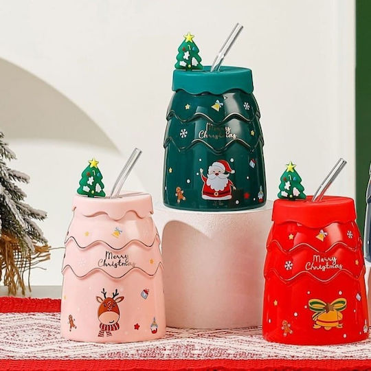 ecarla Ornament de masă de Crăciun Cană De sticlă Roz
