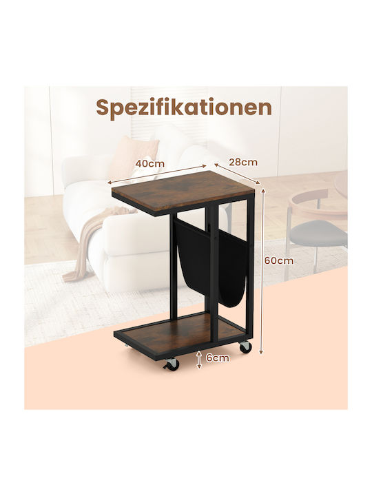 Rectangular Side Metal Coffee Table with Wheels Dark Wood/Black W40xL28xH59cm