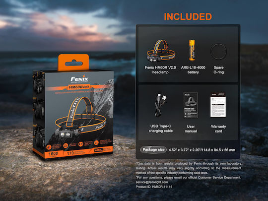 Fenix Rechargeable Headlamp LED IP68 with Maximum Brightness 1600lm Red