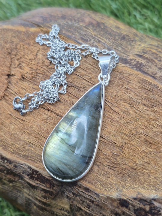 Silver Plated Labradorite Necklace Creativity & Protection – Steel Chain 25 Cm