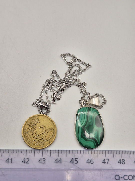 Silver Plated Malachite Necklace Balance & Protection – Steel Chain 25 Cm