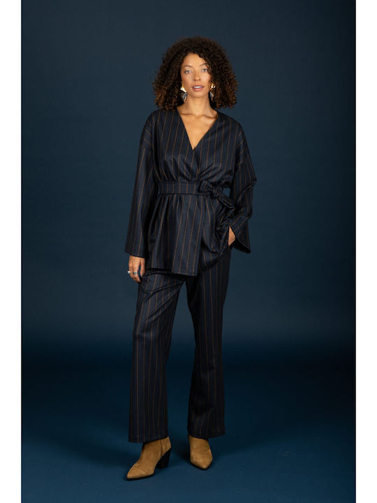 Women's Fabric Trousers Striped Blue