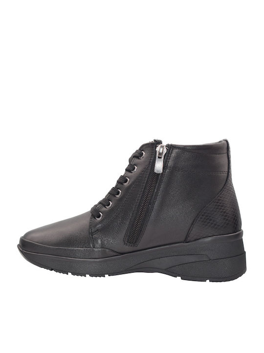 Leather Women's Ankle Boots Platform Black