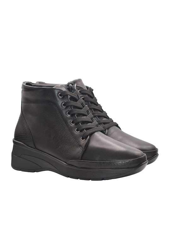 Leather Women's Ankle Boots Platform Black