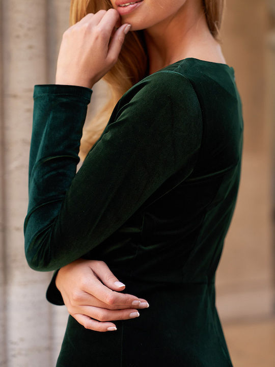 Midi Abendkleid Samt Emerald