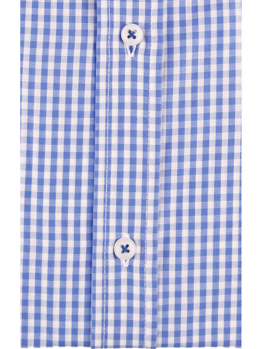 Long-sleeved Cotton Shirt Checked Light Blue