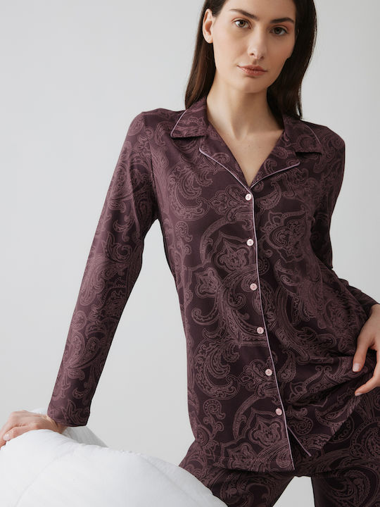 Minerva Winter Women's Pyjama Set Mauve-pink Hearts Hearts