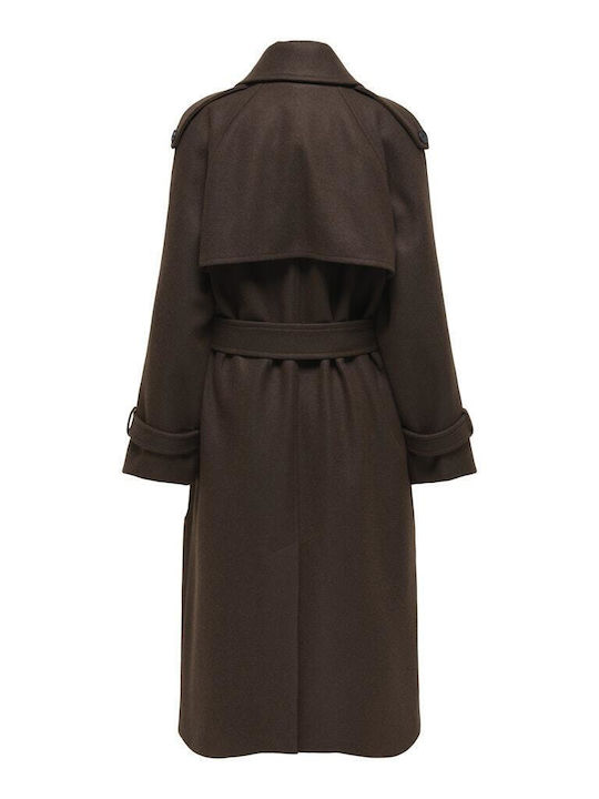 Wool Women's Brown Coat with Belt