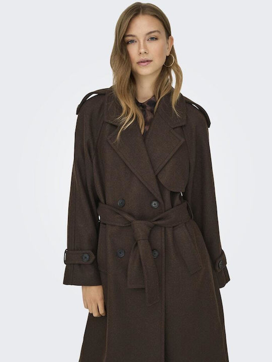 Wool Women's Brown Coat with Belt