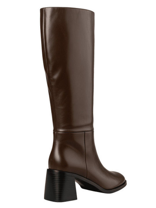 Synthetic Leather Medium Heel Women's Boots Brown
