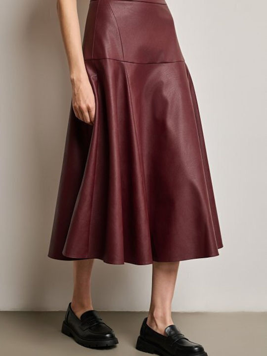 Leather Midi Skirt Bordeaux