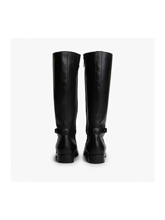 Leather Women's Ankle Boots with High Heel Black
