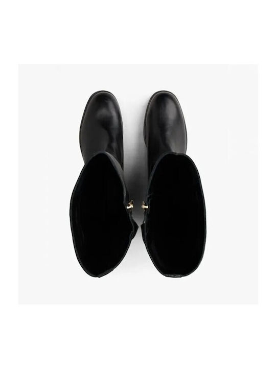 Leather Women's Ankle Boots with High Heel Black