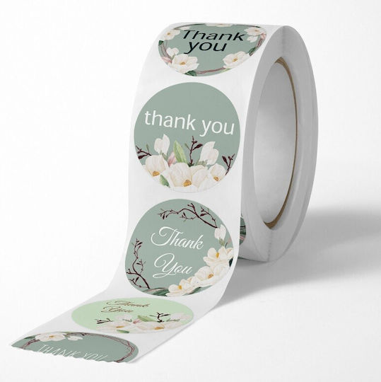 Adhesive Thank You Pastel Green Roll 500 Pieces