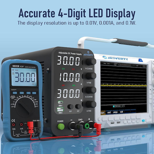Sursă de Alimentare de Laborator 32 V 10 A DC Reglaj Fin Grosier prin Encoder Usb-c Usb-a 20 W Protecție la Supracurent OCP Ventilator de Răcire Intrare AC115V/230V Jesverty