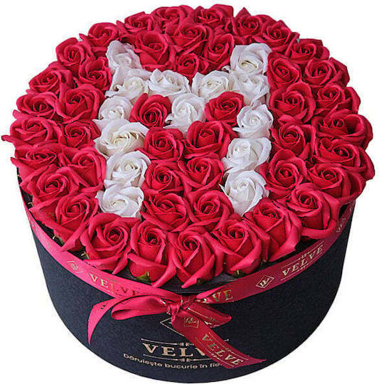 Personalized Eternal Floral Arrangement Letter M In Black Round Box 55 Soap Roses