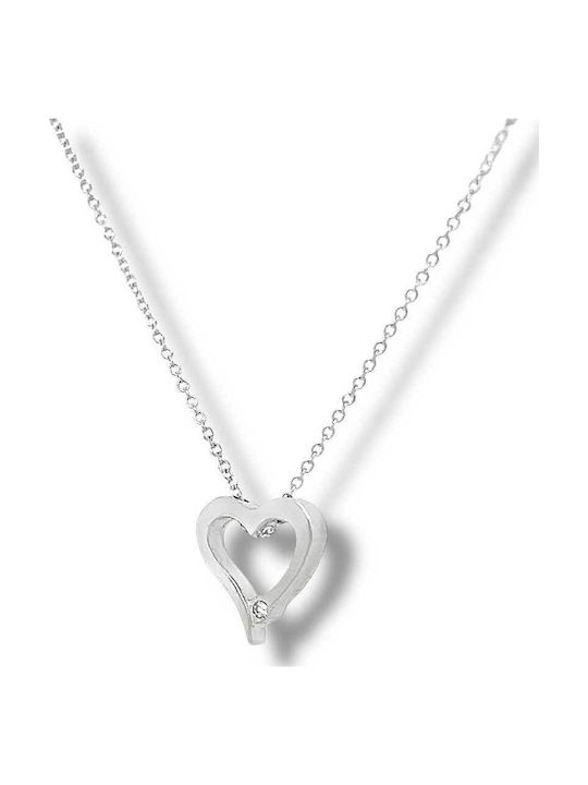 Xryseio Necklace with design Heart from White gold 9 K with Zircon