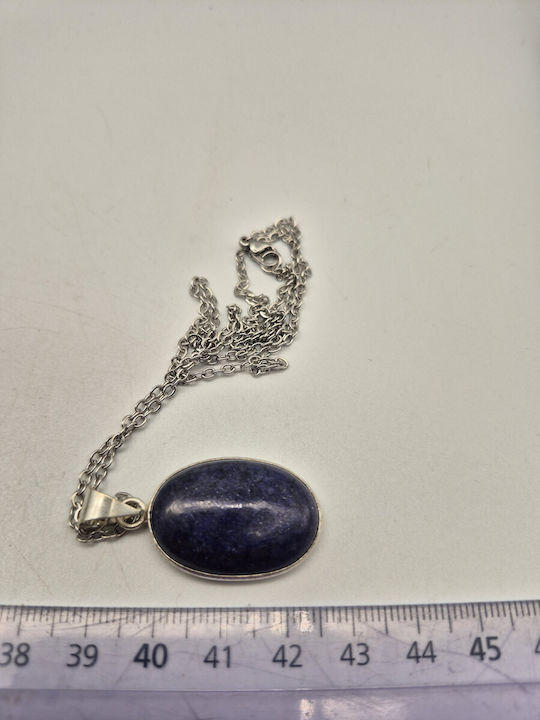 Sterling Silver Necklace Lapis Lazuli – Semi-Precious Stone Steel Chain