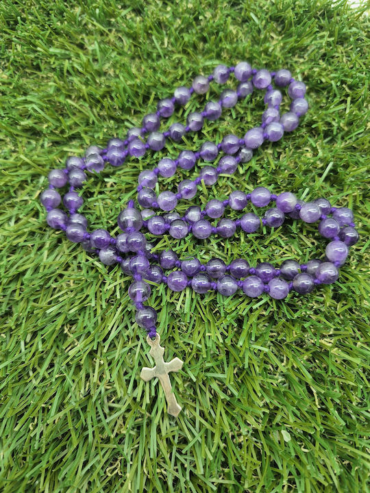 Amethyst Rosary – Semi-Precious Stone Beads Silver Cross