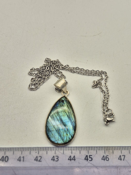 Silver Plated Necklace Blue Labradorite – Semi-Precious Stone Steel Chain