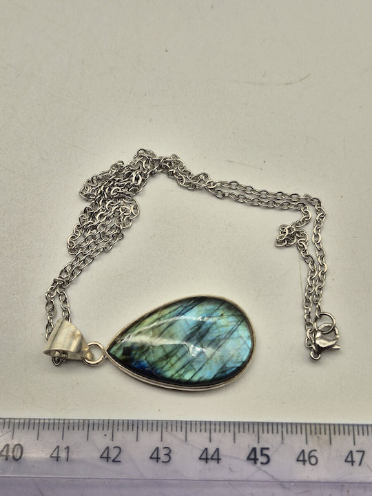 Silver Plated Necklace Blue Labradorite – Semi-Precious Stone Steel Chain