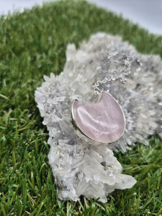 Vergoldete Halskette Rosa Quarz Halbmond Halbedelstein Stahlkette