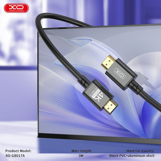 XO HDMI 2.0 Cable HDMI male - HDMI male 3m Black