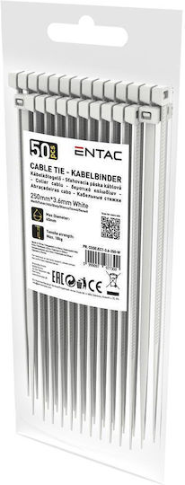 Entac Cable Ties Plastic 250mm x 3.6mm in White Colour (50 pcs) (ECT-3.6-250-W)