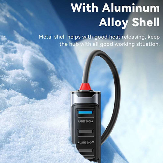 Yesido HB21 Hub 4 Ports USB 3.0 with USB-A / USB-C / Ethernet Connection Gray