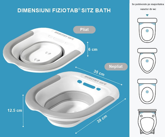 Fiziotab Cadă de Șezut Pliabilă Tip Cadă pentru Toaletă Asigură Igiena Locală Ameliorează Simptomele Cauzate de Hemoroizi Cu Cârlig și Săculeț de Depozitare Inclus Alb Gri
