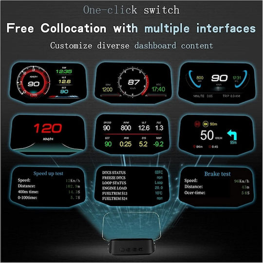 Pyramid Instrument digital Head Up Display, OBD2, Contor RPM, Temperatura apei și Turometru Pentru mașină pentru montare pe Tabloul de bord