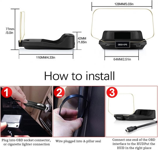 Pyramid Instrument digital Head Up Display, OBD2, Contor RPM, Temperatura apei și Turometru Pentru mașină pentru montare pe Tabloul de bord