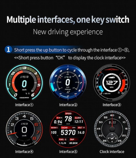 Pyramid Instrument digital Temperatura apei, Temperatura uleiului, Subpresiune și Head Up Display Pentru mașină pentru montare pe Tabloul de bord
