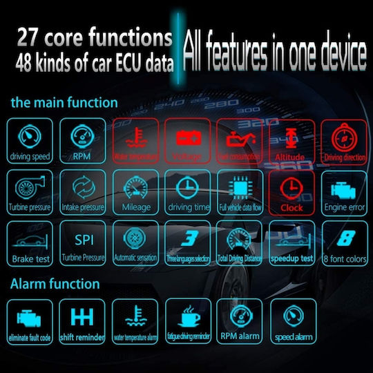 Pyramid Instrument digital Head Up Display, OBD2 și Temperatura apei Pentru mașină 55mm pentru montare pe Tabloul de bord