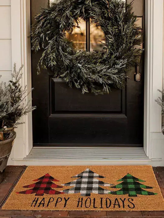 Nef-Nef Homeware Entrance Mat made of Coir with Anti-slip Backing Trees Of Joy Beige 40x60cm