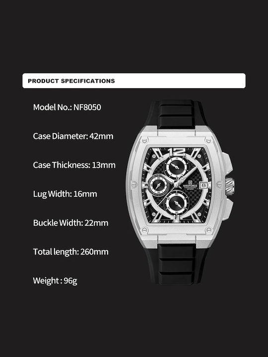 Naviforce Ceas Bărbați 13mm Cronograf Baterie Cu Curea Neagră Din Cauciuc