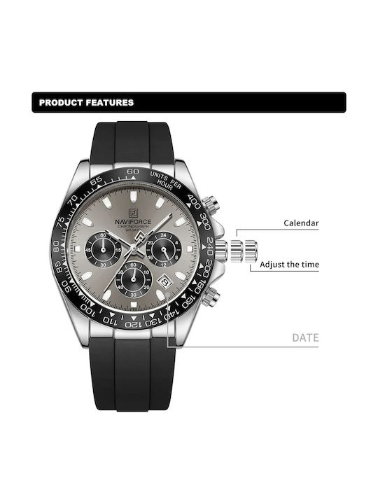 Naviforce Ceas Bărbați 13mm Cronograf Automat Cu Curea Din Cauciuc Neagră