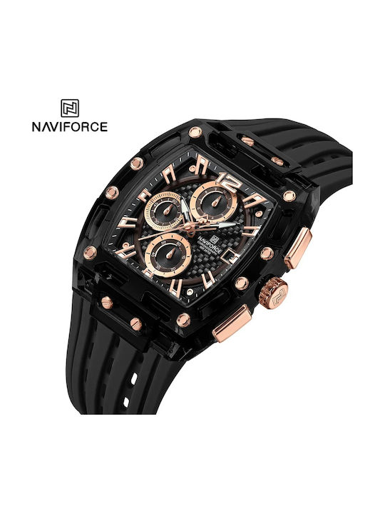 Naviforce Ceas Bărbați 14mm Cronograf Baterie Cu Curea Din Cauciuc Neagră