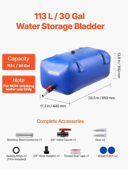 Vevor Vertical Cylindrical Plastic Storage Tank 113lt for Water / Petroleum Black