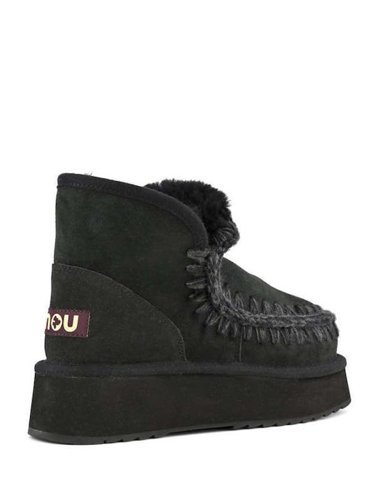 Eskimo Suede Γυναικεία Μποτάκια με Γούνα Μαύρα