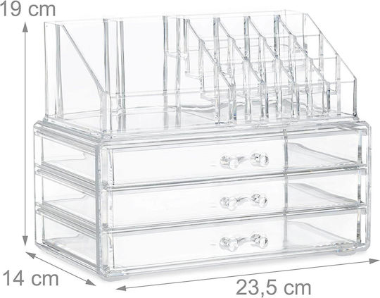 Relaxdays Kosmetikorganisator mit 3 Schubladen Transparent