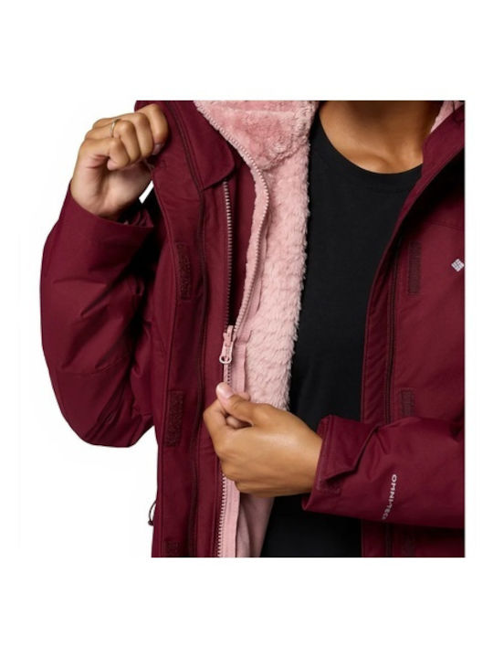 Women's Lifestyle Jacket Waterproof for Winter with Hood Red