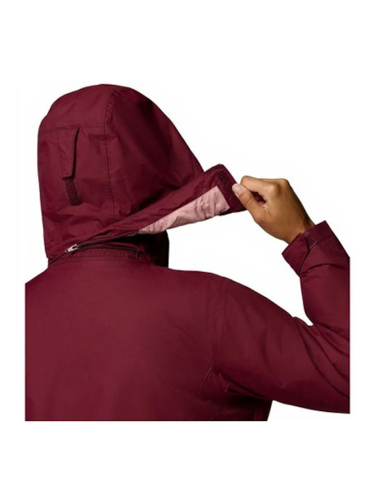 Women's Lifestyle Jacket Waterproof for Winter with Hood Red