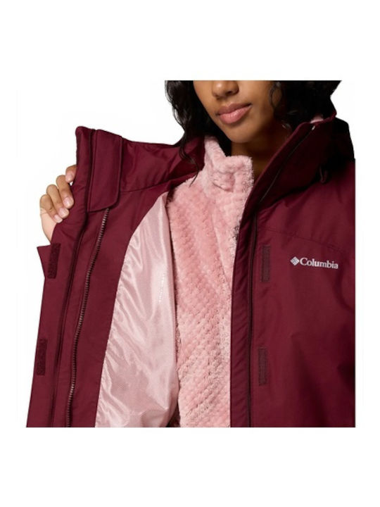 Women's Lifestyle Jacket Waterproof for Winter with Hood Red