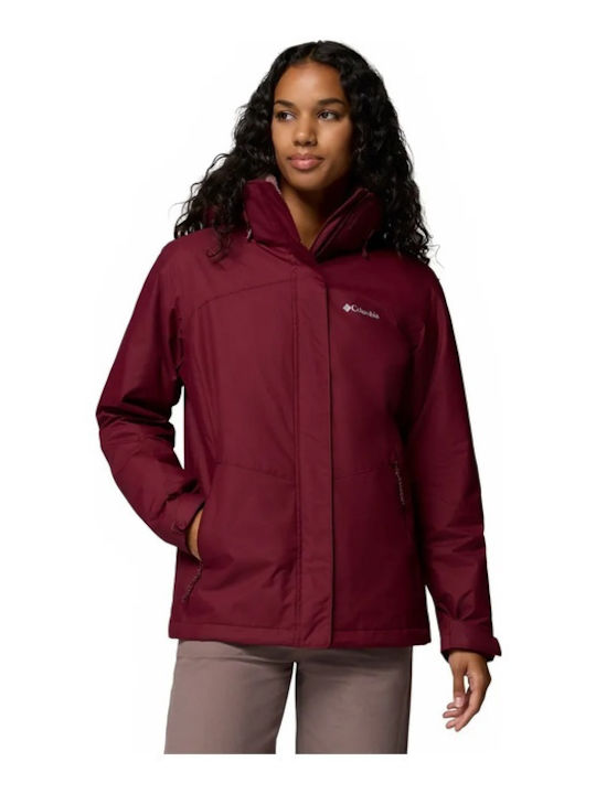 Women's Lifestyle Jacket Waterproof for Winter with Hood Red