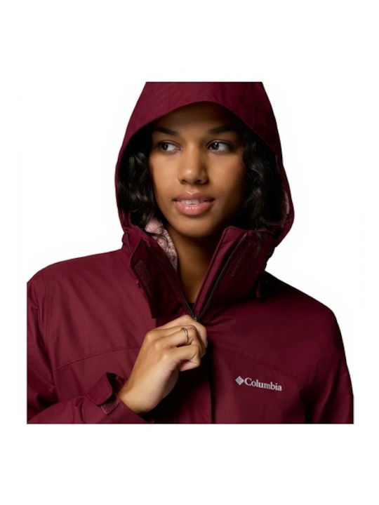 Women's Lifestyle Jacket Waterproof for Winter with Hood Red