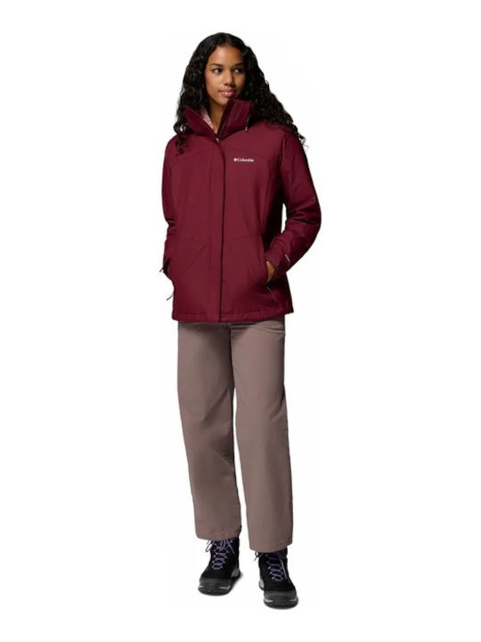 Women's Lifestyle Jacket Waterproof for Winter with Hood Red