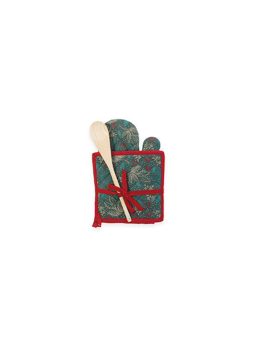 Christmas Tableware Set with Trivets Oven Mitt and Ladle Nef-Nef Homeware Leaves Green