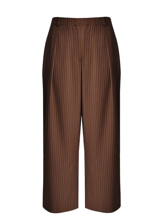 Dama Talie înaltă Tesatura Capri Pantaloni Cu dungi Maro